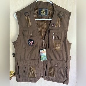 🖤 Men Brown Fishing Vest Multi Pocket Hunter Fisherman Jeep 3X (L) SN Fashion